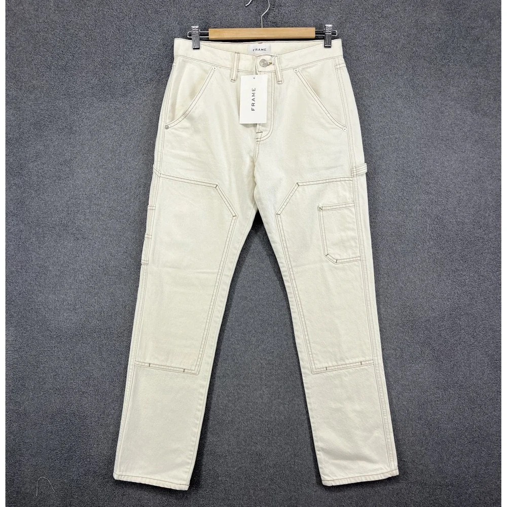 FRAME Jeans Le Slouch‎ Denim Womens 25 Cream Straight Low Rise cargo